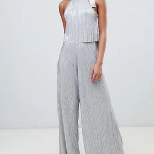 ASOS | Silver Plisse Halter Jumpsuit Size 6